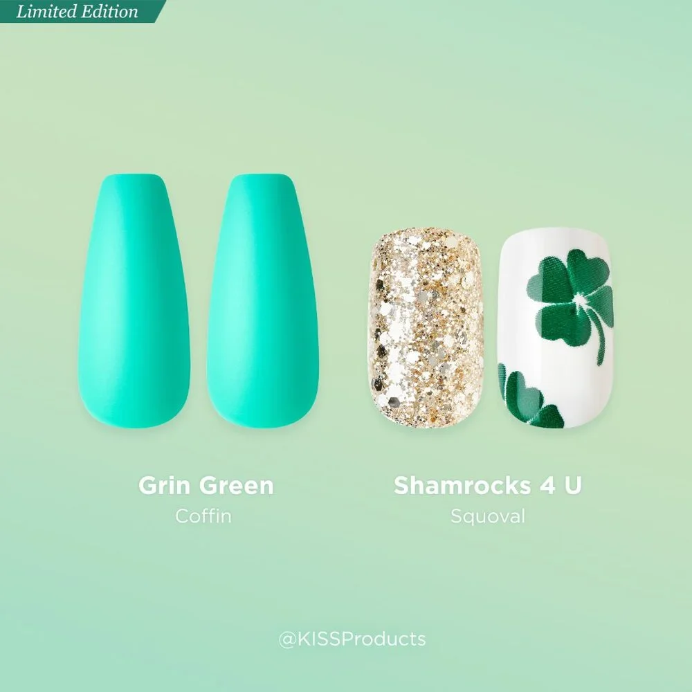 Kiss Gel Fantasy Green Long Length Nails / ST. PATRICK'S DAY